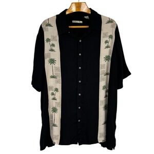 Batik Bay Hawaiian Shirt Mens 3XB Black Palm Tree Camp Bowling Button Front